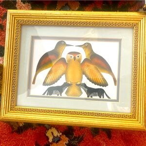 Mid century owl framed art